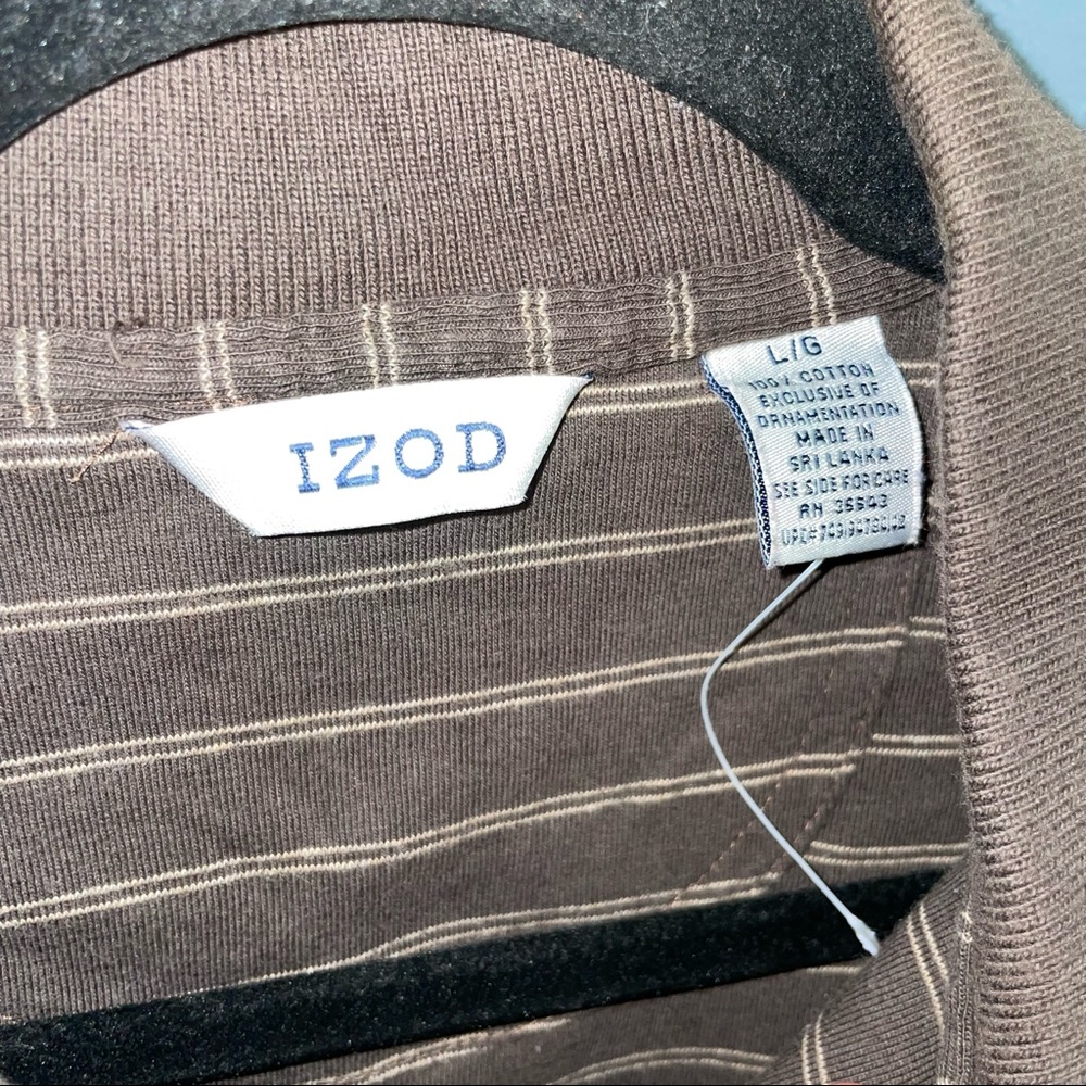 Izod golf striped polo mens size large brown short sleeve collar button top - Picture 6 of 9